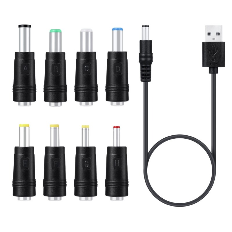 8 in 1 5V USB to for DC 5.5x2.1mm 3.5mm 4.0mm 4.8mm 6.4mm Plug Charging Cord for