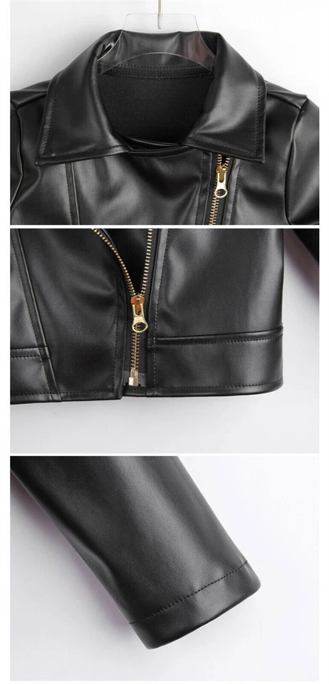 Moda Bebé Niñas Niños Chaqueta de Cuero PU Cremallera Blazer Prendas de abrigo Primavera Otoño Foto 4 de 4