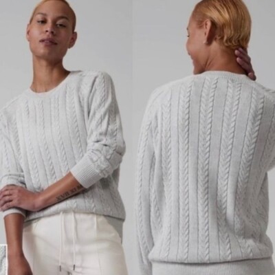 Athleta Hawthorn Textured crewneck oversized wool blend cable knit sweater SZ SP
