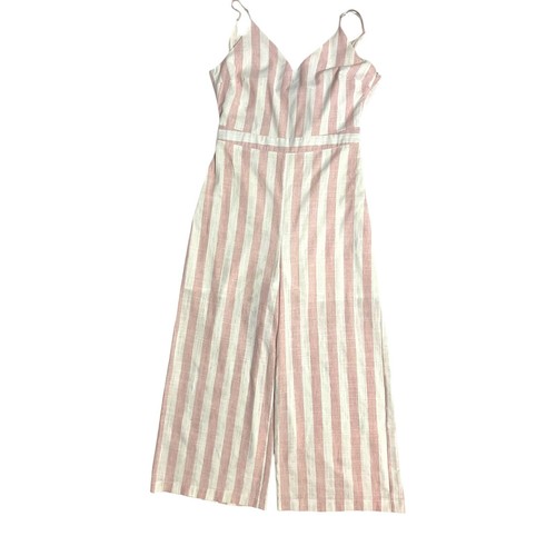 Elle Rae Pink White Striped Jumpsuit Sleeveless Straps Tie Back Size Medium - Picture 11 of 11