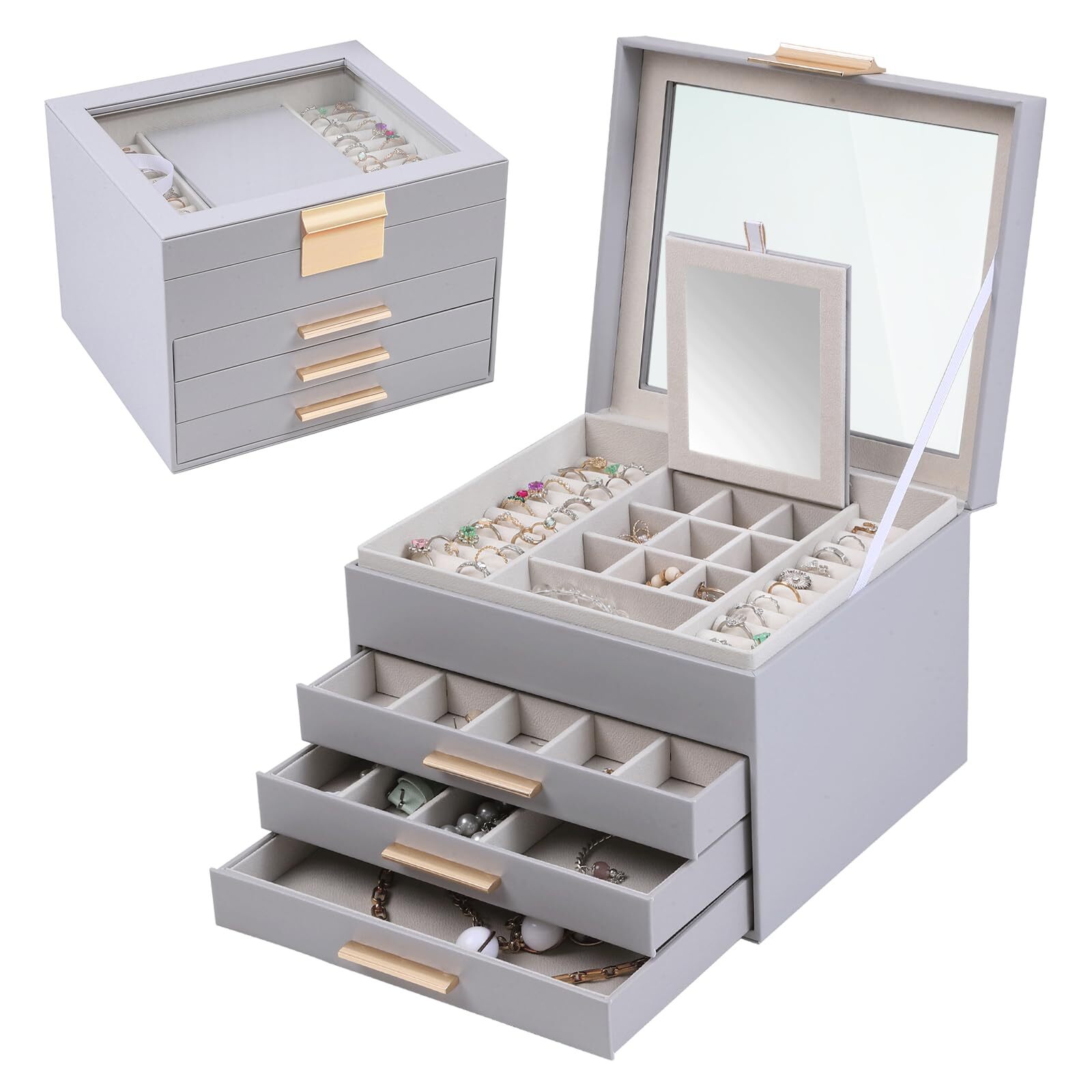 Large 4-Layer Jewelry Box with Glass Lids for Women, Jewelry Storage Organizer-image
