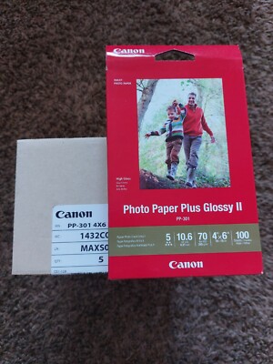 5 Lot 100pk New Canon Photo Paper Plus Glossy II PP-301  4 X 6  500 Sheets Total