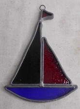 Stained glass Sail Boat 3-1/2" High x 2-3/4" Wide x 3/16" Yellow/Green/Blue/Red