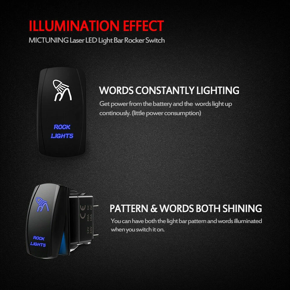 12V 5Pin Laser Rocker Switch Blue LED Rock Light Button Universal for UTV Truck Foto 4 de 4