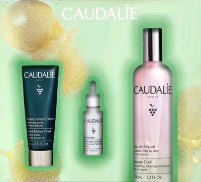 CAUDALIE Prep & Glow Set Beauty Elixir & Dark Spot Serum & Instant Detox Mask