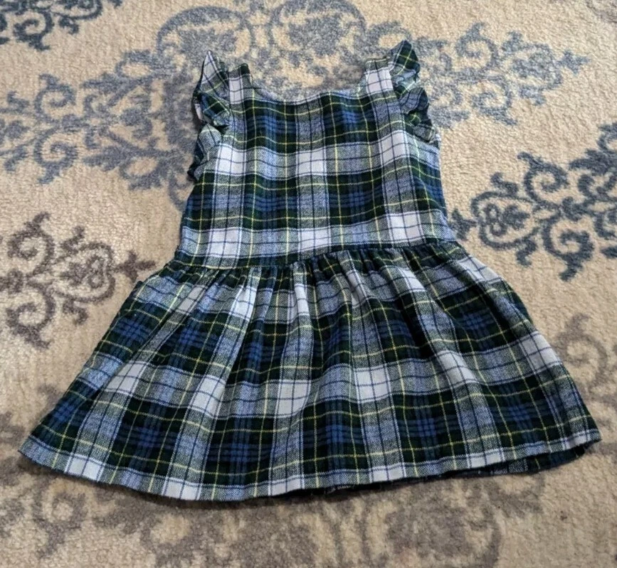 VTG Plaid Ruffle Holiday Dress Girls Size 6 Sheila strong Sparkle Blue Green - Image 2 of 4