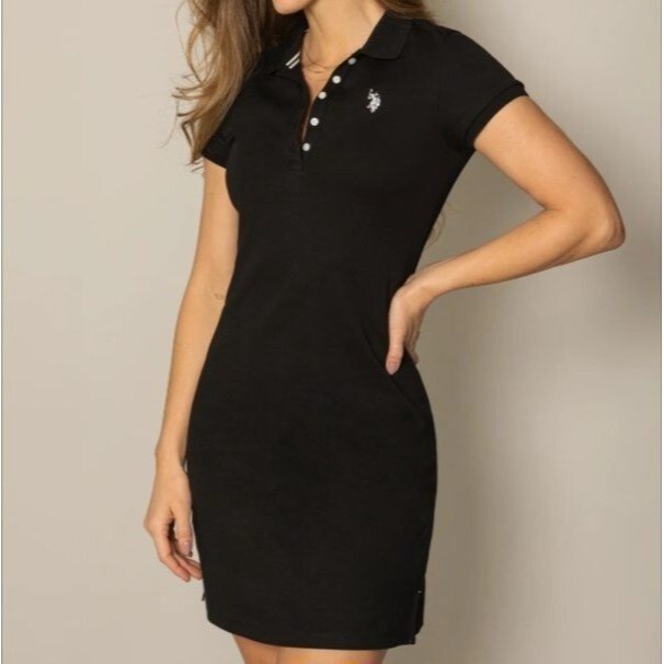 Polo Assn Solid Black Collared Button Down Short Sleeve