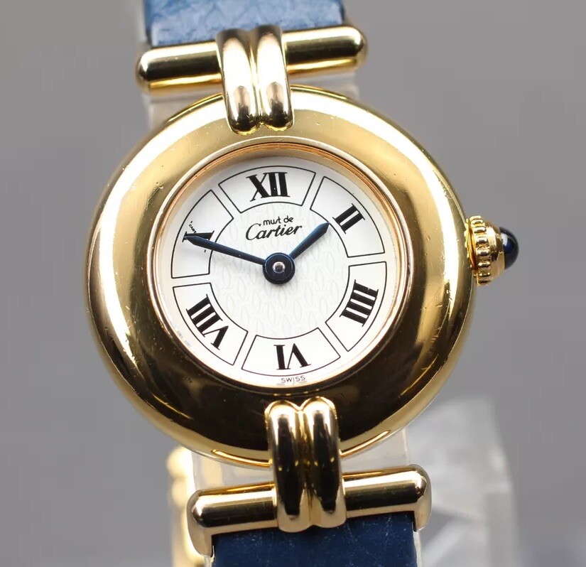 New Batt [N MINT] Cartier Must Colise Vermeil W1009954 Gold 925 Qz Ladies Watch