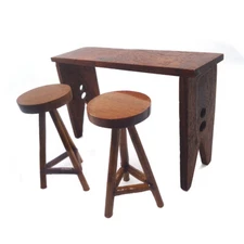 3PC Dollhouse Miniature 1/12 Mahogany Bar Table Chairs Set Furniture Accessories