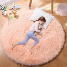 Rosa Runde Vorleger für Mädchenzimmer Kinderzimmer, 4'X4', 4x4 Fuß Korallenrosa