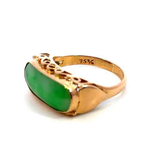 Vintage 18K Yellow Gold Mottled Green Jadeite Jade Ring Size 6 - Picture 6 of 11