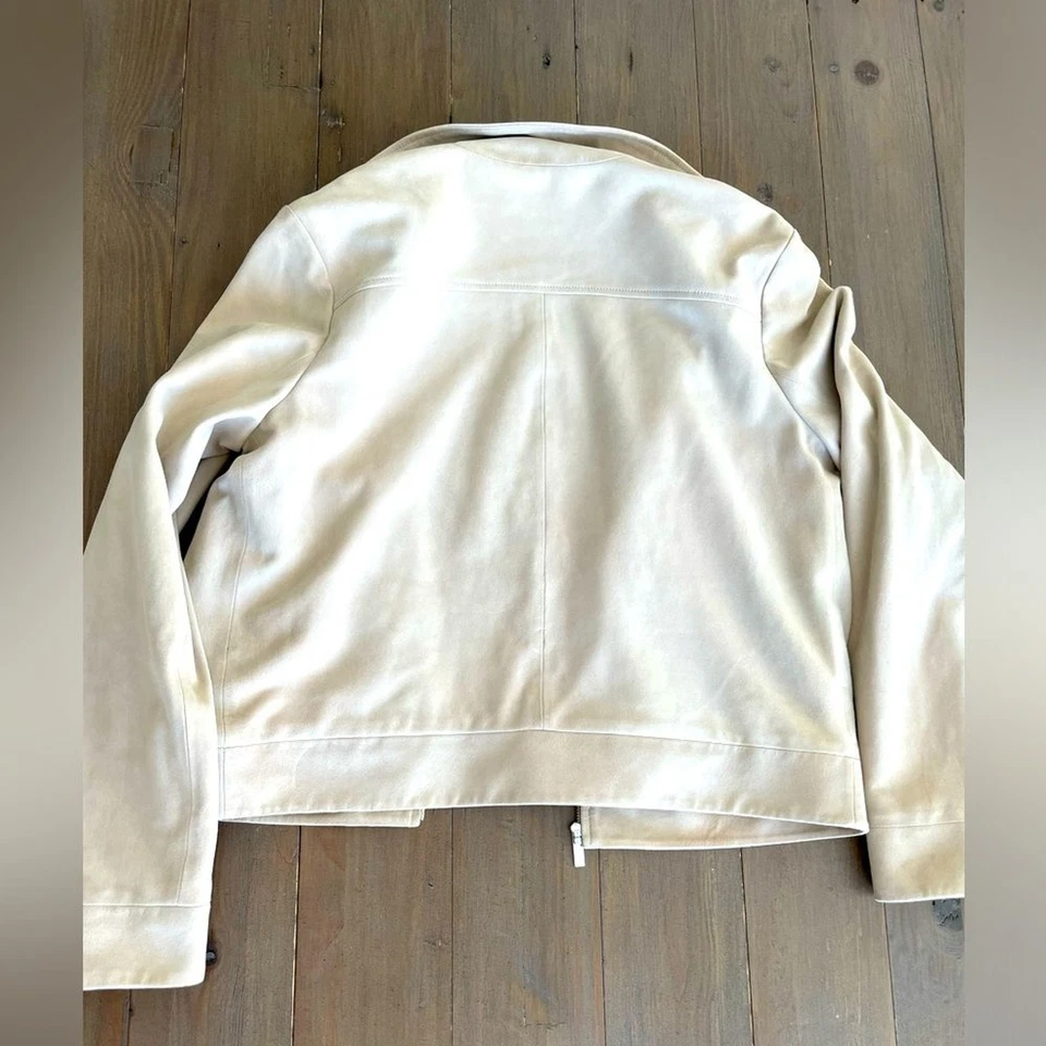 PVP US$795 Theory Mujer Chaqueta Corta Cremallera en Gamuza Arena Nueva con Etiquetas Foto 4 de 4