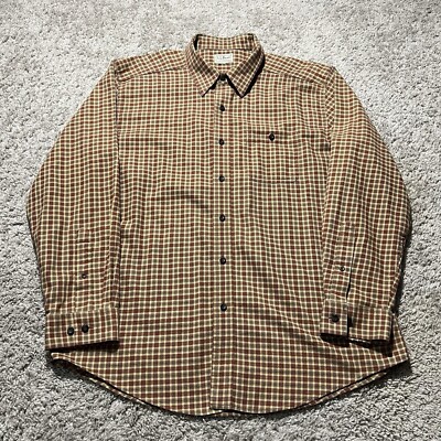 LL Bean Mens XL Sleeve Flannel Brown Tan Plaid Outdoors Y2K Button Up
