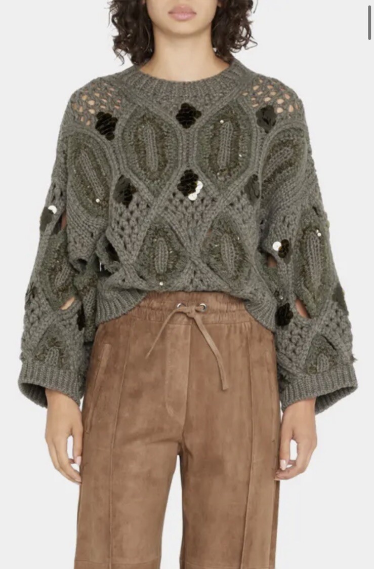 【関税&送料込】Brunello Cucinelli Sequin-Embroidered Cashme Brunello Cucinelli Mosaic Sequin Embroidered Net Knit Zip