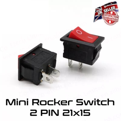 Rocker Switch Red Mini 2 Pin 6 Amp 21 x 15 Panel Mount 240V *UK ...