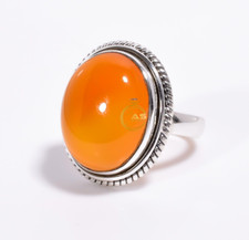 Natural Orange Carnelian Stone Ring 925 Sterling Silver Handmade Statement Rings
