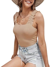 Mangopop Womens Sleeveless Bodysuit Tank Sexy Bodysuit Jumpsuit Size Medium New