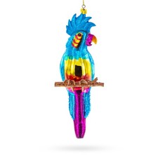 Parrot with Colorful Beads Blown Glass Ornament