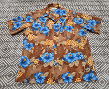 Vtg 60s 70s Penneys Hawaii Shirt Floral Hippy Hawaiian Brown Plumeria Mens XL