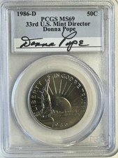1986-D PCGS MS69 STATUE OF LIBERTY HALF DOLLAR - GOLDEN TONE - DONNA POPE