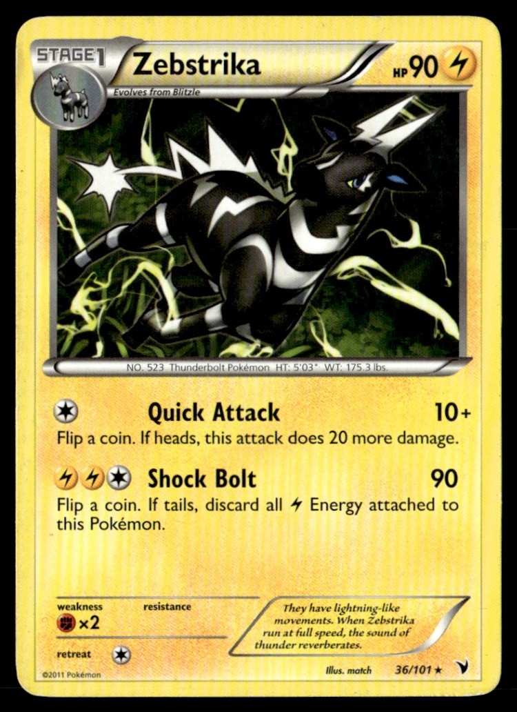 Zebstrika Rare Normal Noble Victories 36/101 LP Pokémon TCG