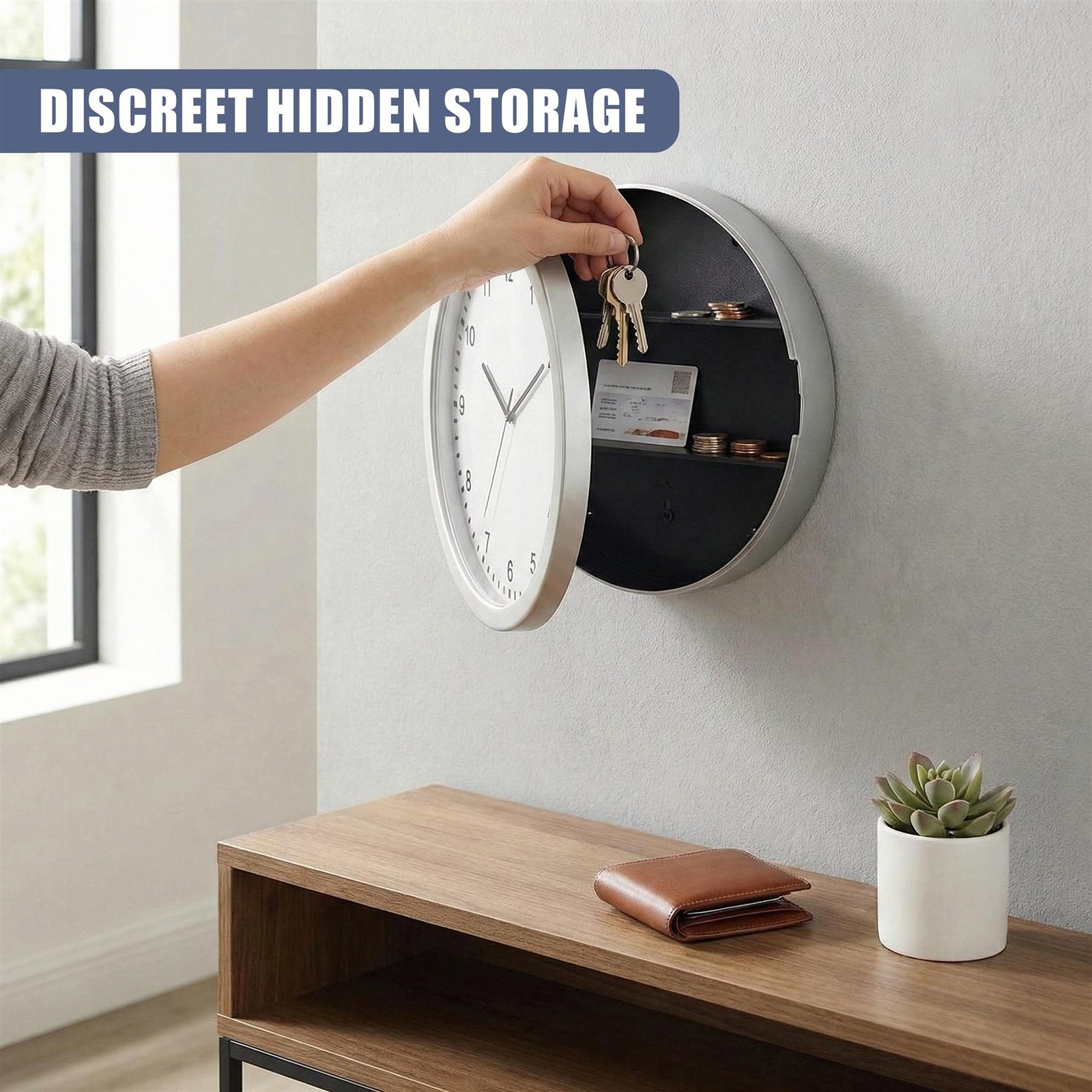 Secret Safe Wall Clock Hidden Compartment Money Storage Box Container ...
