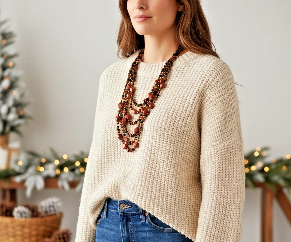 Nuevo Collar Jay King DTR 925 Esterlina Jaspe Ónix Ojo de Tigre Cuentas 6 Hilos Foto 2 de 4