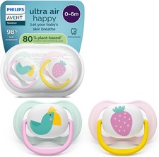 Image of Philips Avent Ultra Air Soothers 0-6 Months 2 Pack Strawberry & Bird BPA-Free