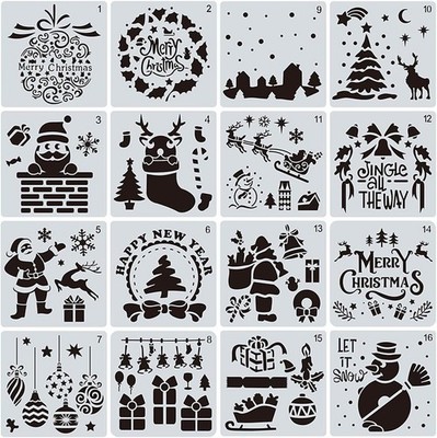 16 Stück Weihnachtsschablonen Set Wiederverwendbar PET Vorlagen für DIY Malen Basteln