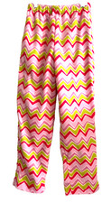 Handmade girl's size 10/12 pull on elastic waist fleece pants pink zigzag print