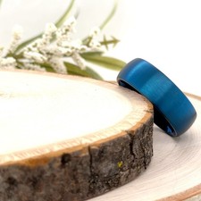 8mm Blue Tungsten Engraving Ring Matt Finish Stepped Edges Christmas Gifts Band