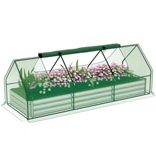 Outsunny 8.6 x 3 x 1ft Raised Garden Bed with Mini Greenhouse, Green