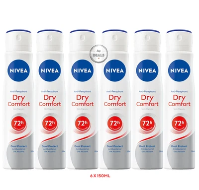 6 x 150ml Nivea Womens DRY COMFORT Deodorant Antiperspirant 72h Protection