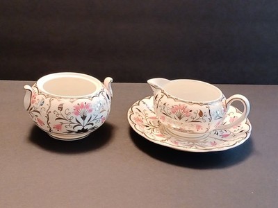Wedgewood Pink Papyrus Cream & Sugar Set Vintage 1960s Bone China