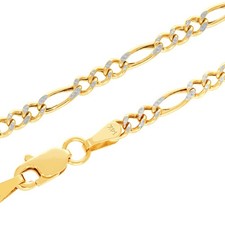 14K Yellow Gold 2.5mm Diamond Cut Pave Figaro Chain Necklace Mens Womens 16"-26"