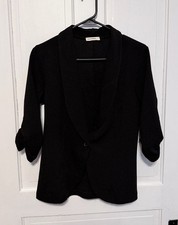 Women's Black 3/4 Sleeve Single Button Crepe Blazer Size S