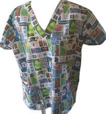 I Love Scrubs - Womens Multicolor Winter/Holiday Small Nurse Medical Scrub Top