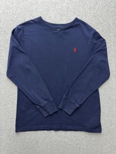 Polo Ralph Lauren Shirt Boys Medium Navy Long Sleeve V-Neck Red Pony Cotton