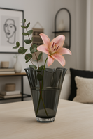 Vase Glas Gewellt Grau Glasvase Blumenvase Mundgeblasen Signature Tischvase