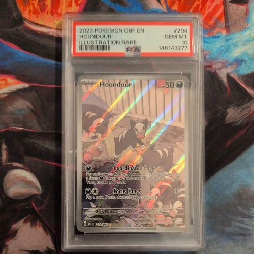 2023 POKEMON OBF EN-OBSIDIAN FLAMES ILLUSTRATION RARE #204 HOUNDOUR PSA 10