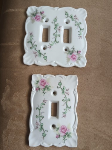 Vintage Porcelain Switch Plate Covers Rose Floral Single & Double Switch 2 PC. - Picture 2 of 9