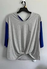 Live Well Active Top Women’s Size Large Grey With Royal Blue 3/4 Sleeves