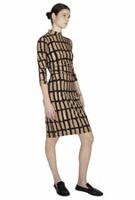 Proenza Schouler White Label Brown Black Print Shirred Fitted Dress size Small