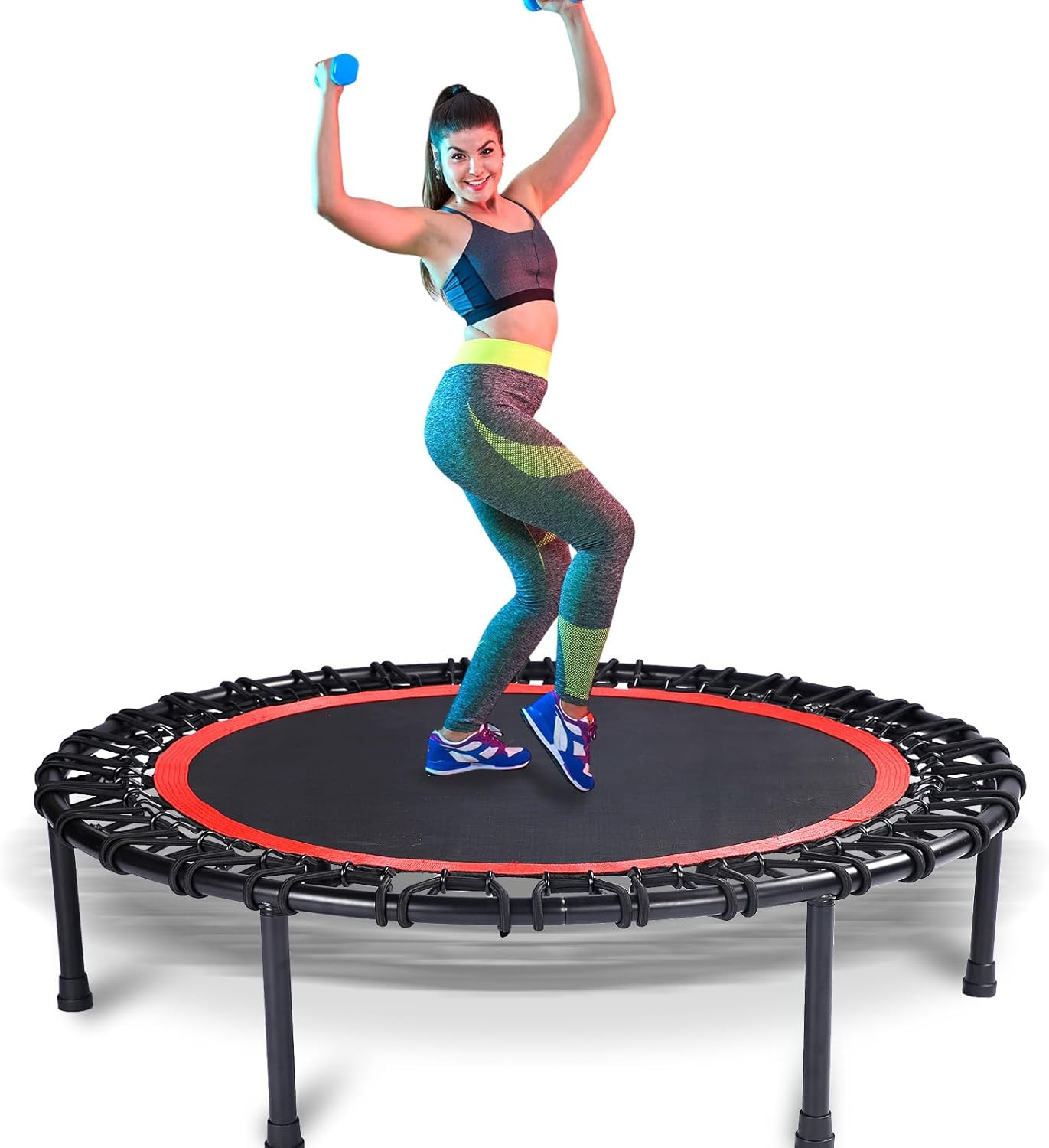 Mini Fitness Trampoline with Bungees &ndash; Stable & Quiet Rebounder for Adults, Perf