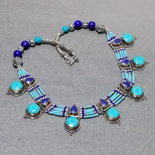 Tibetan Turquoise Lapis Lazuli Handmade Fashion Gift Nepali Necklace 18" SR 6958