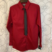 Boys Van Heusen Button Red Dress Shirt  Tie Size XL 18/20