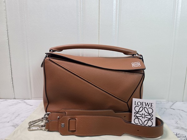 Authentic Loewe Puzzle Medium Bag Tan Silver Hardware 