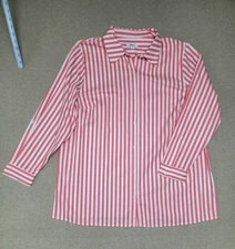 BAR III~ Women’s 2X Pinstripe Long Sleeve Button Up Blouse Tunic Seam Slits