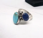 Vintage .925 Sterling Silver Turquoise & Lapis Lazuli Bypass Statement Ring 8g