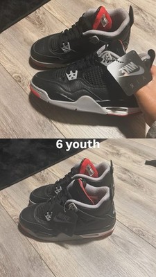 Nike Air Jordan 4 Retro GS Youth 6 Black/Gray/Red Mid Top Leather Lace-Up